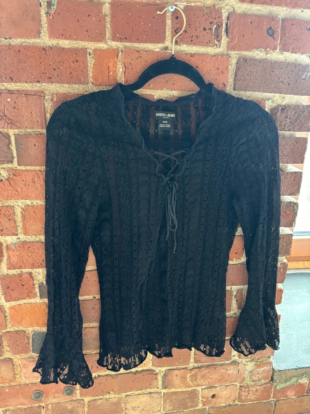 Vintage Guess Jean Black Lace top with Tie-Front